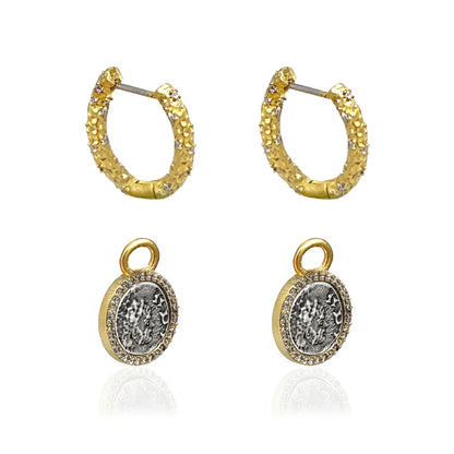 Gold Crystal Huggies with Slide On Dupre Coins