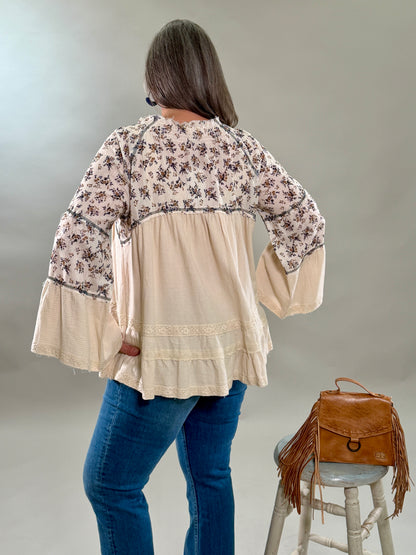 Mixed Media Floral Embroidered Blouse