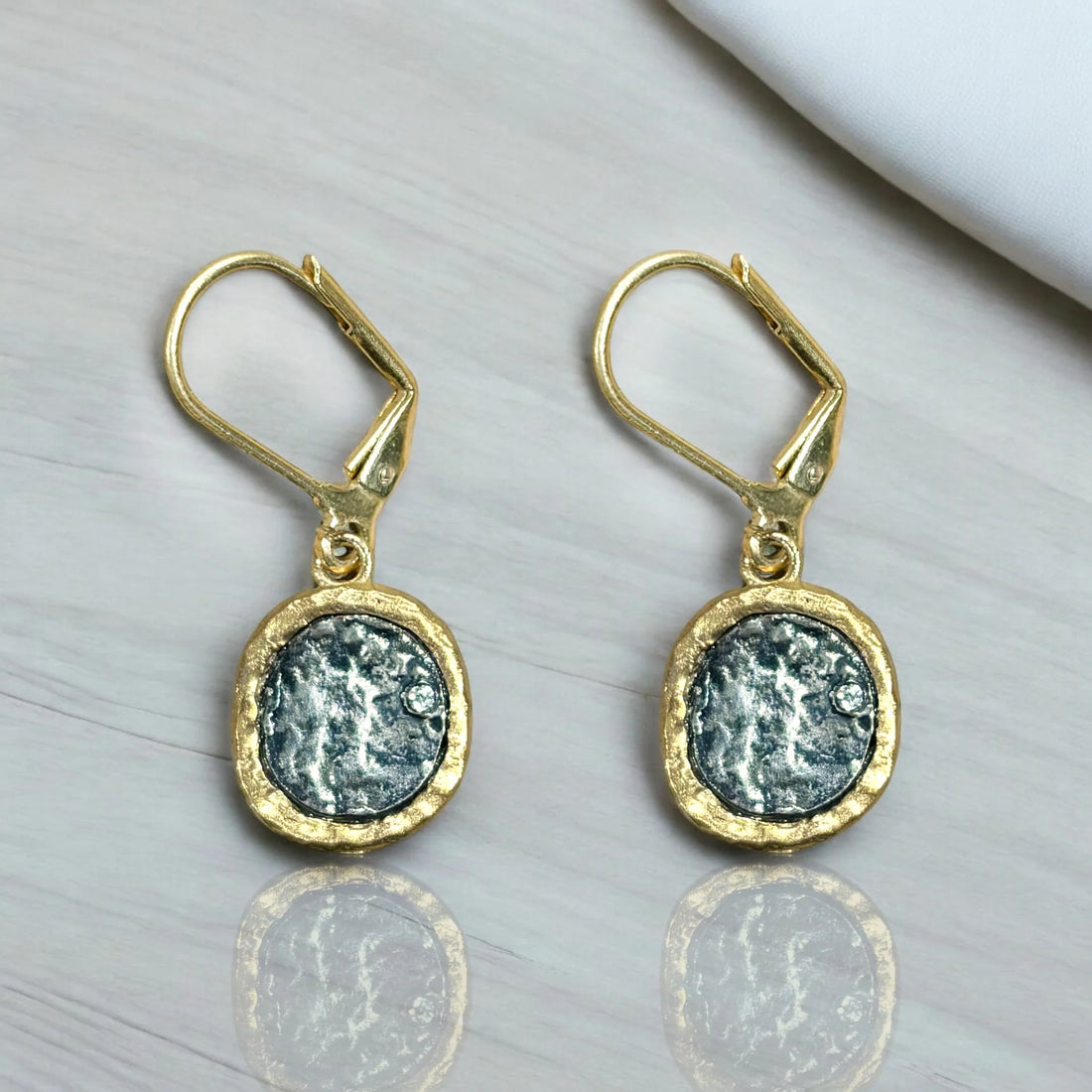 Gold Pavia Coin and Frame Dangle Earrings