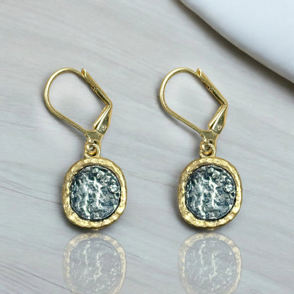 Gold Pavia Coin and Frame Dangle Earrings