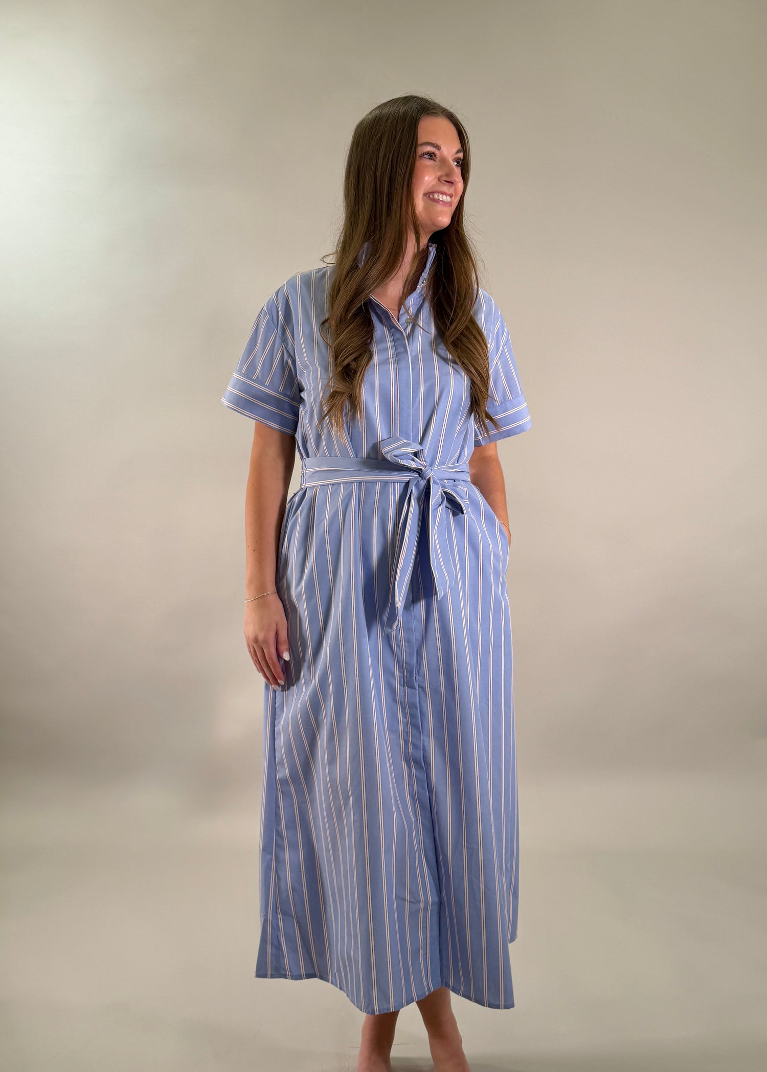 The Seaside Stripe Midi Shirtdress