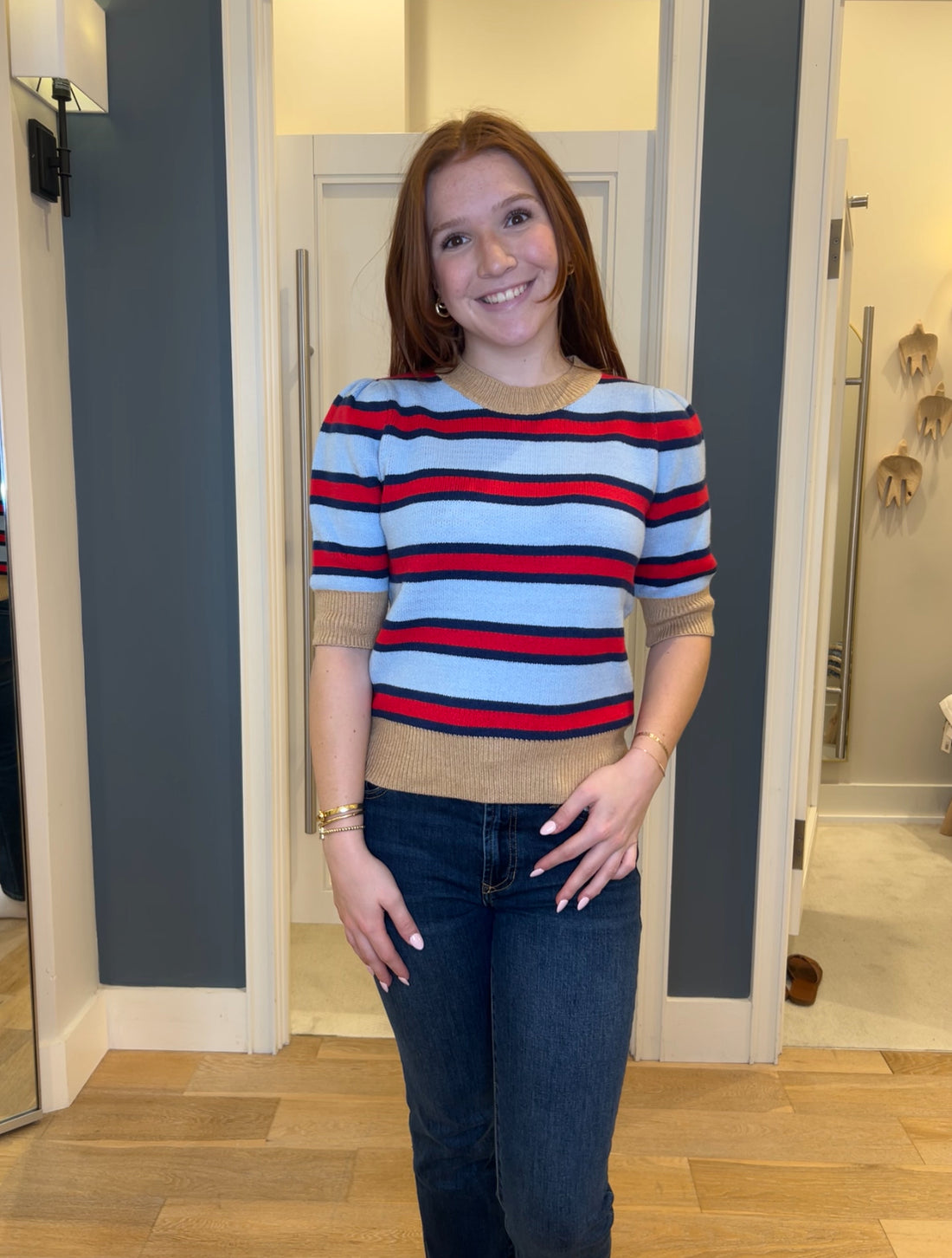 Short Sleeve Striped Knit Top