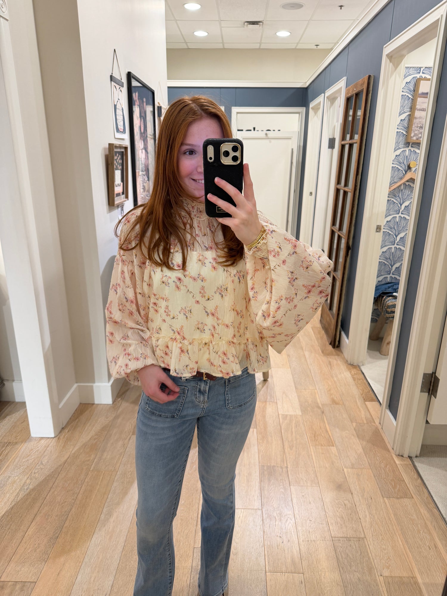 Airy Floral Ruffle Blouse