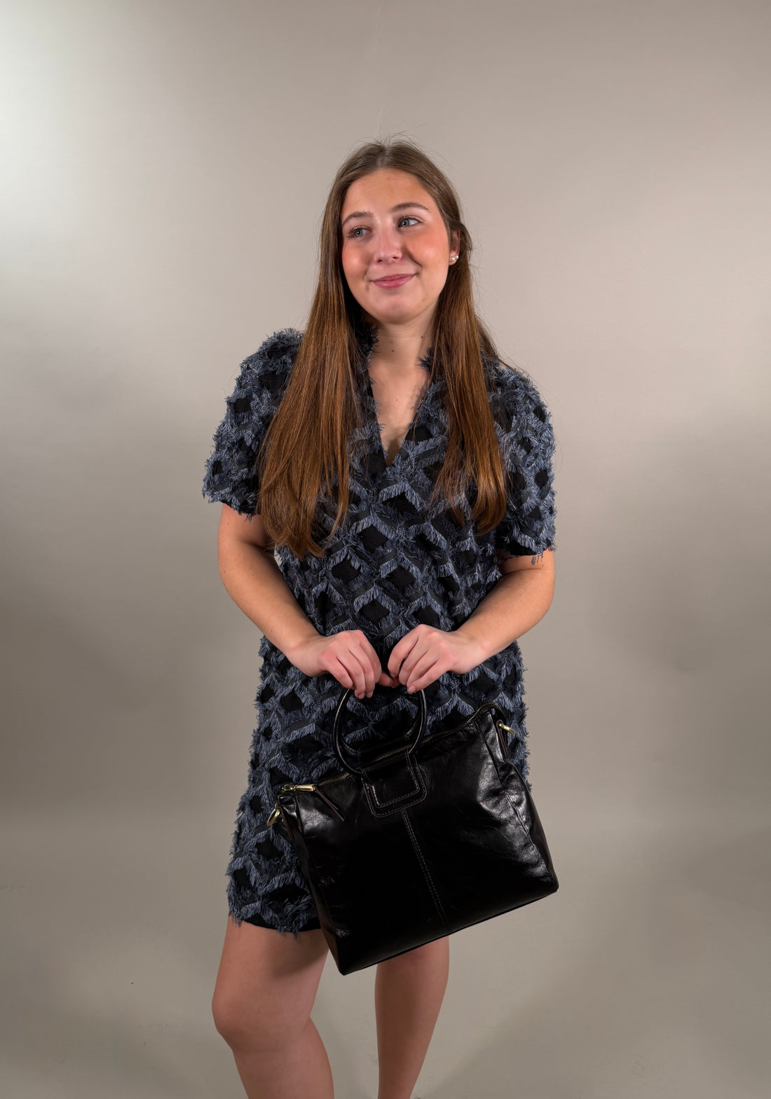 Textured Fringe Diamond Mini Dress