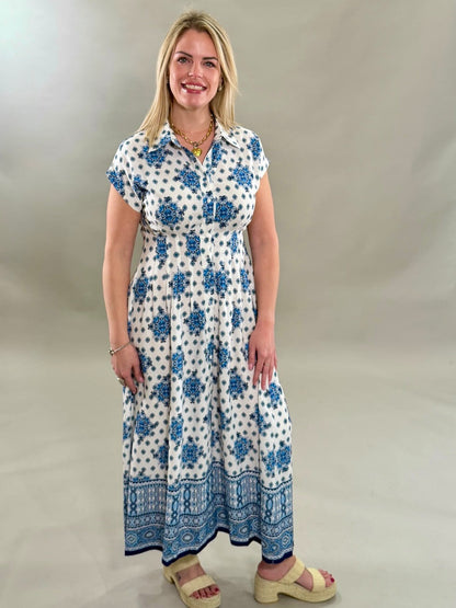 Floral Button-Front Maxi Linen Dress
