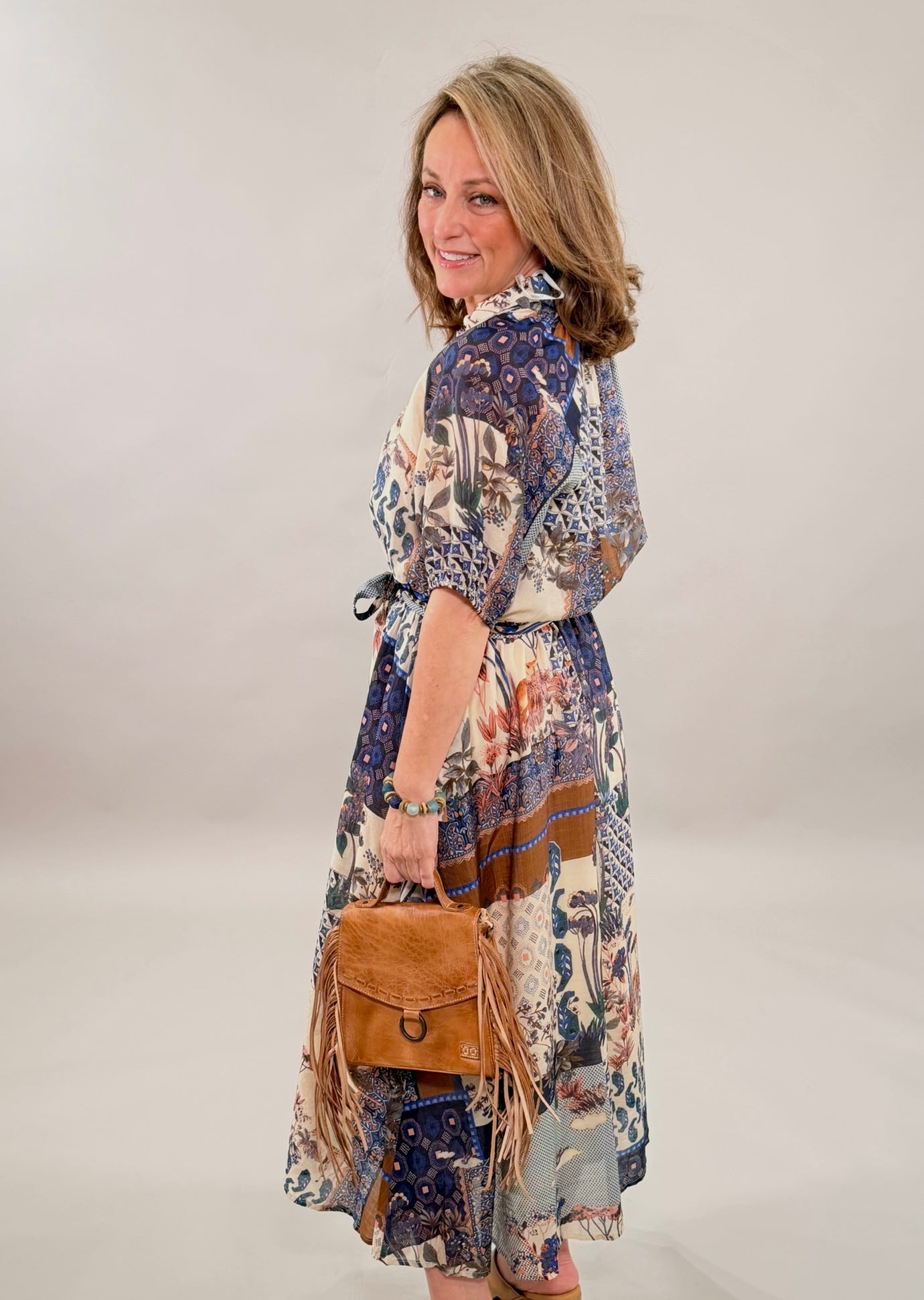 Boho Patchwork Art Midi Dress