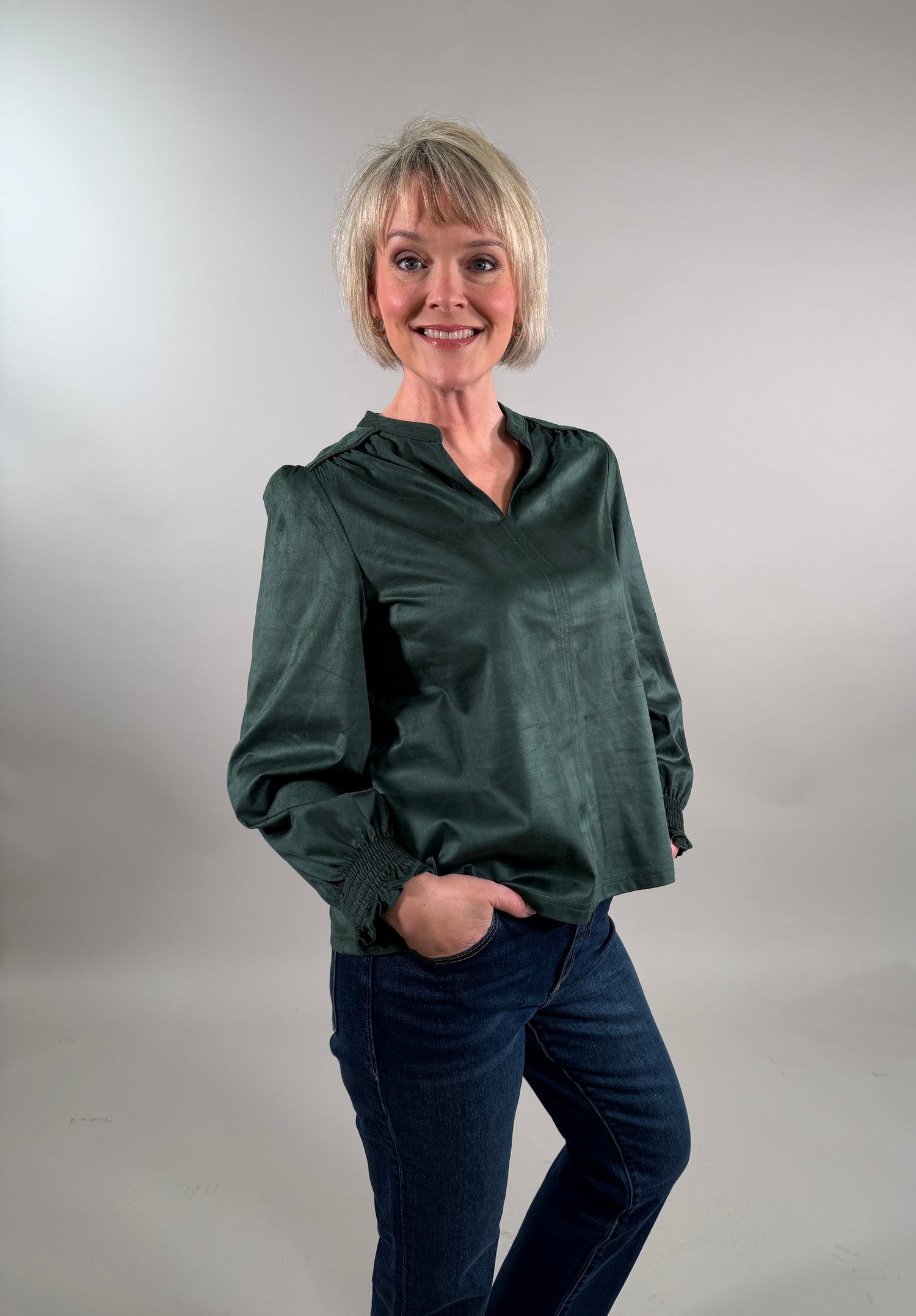 Sueded Texture V-Neck Blouse