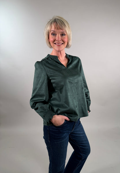 Sueded Texture V-Neck Blouse
