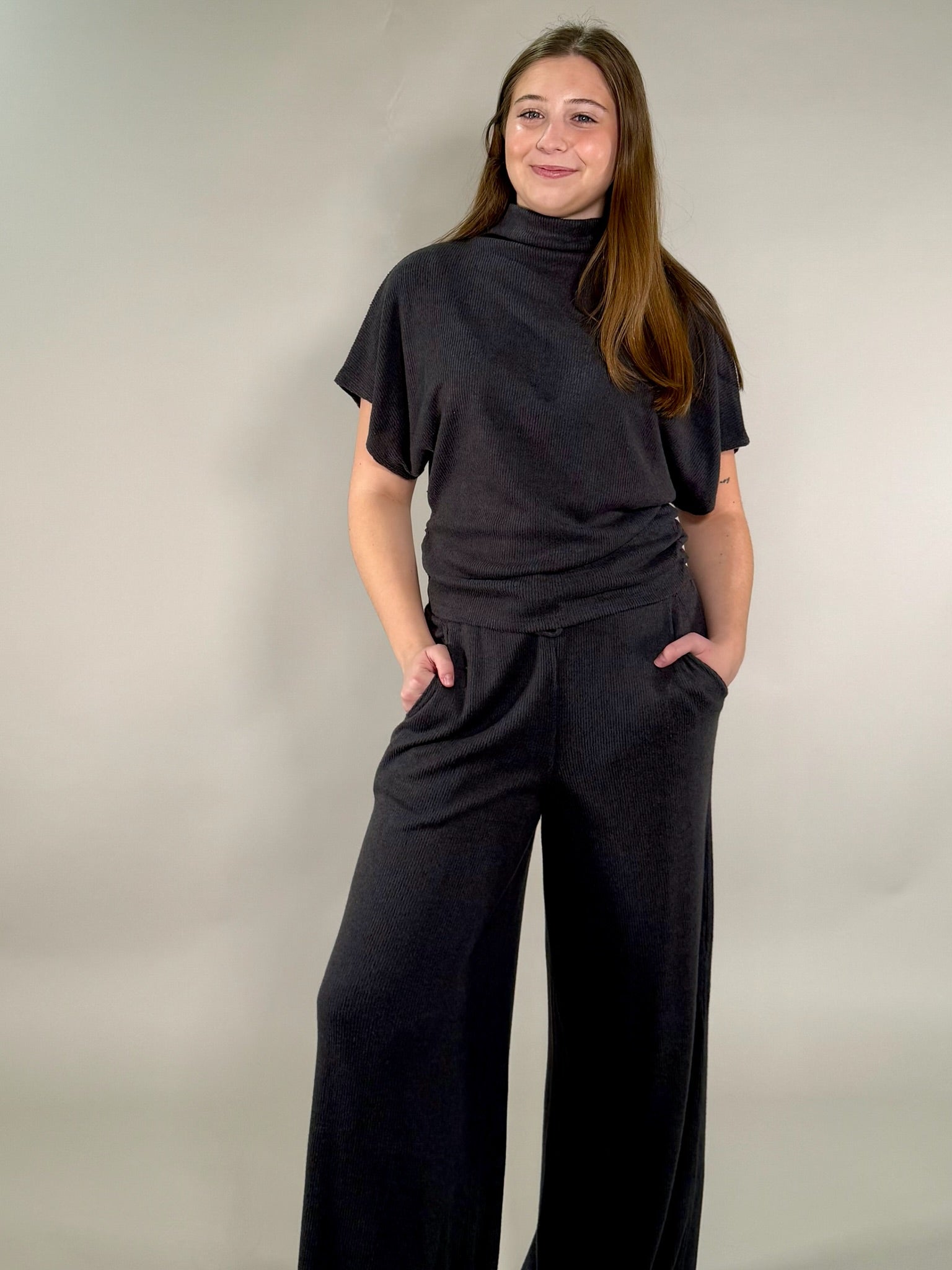 Soft Touch Ribbed Mock Neck Top