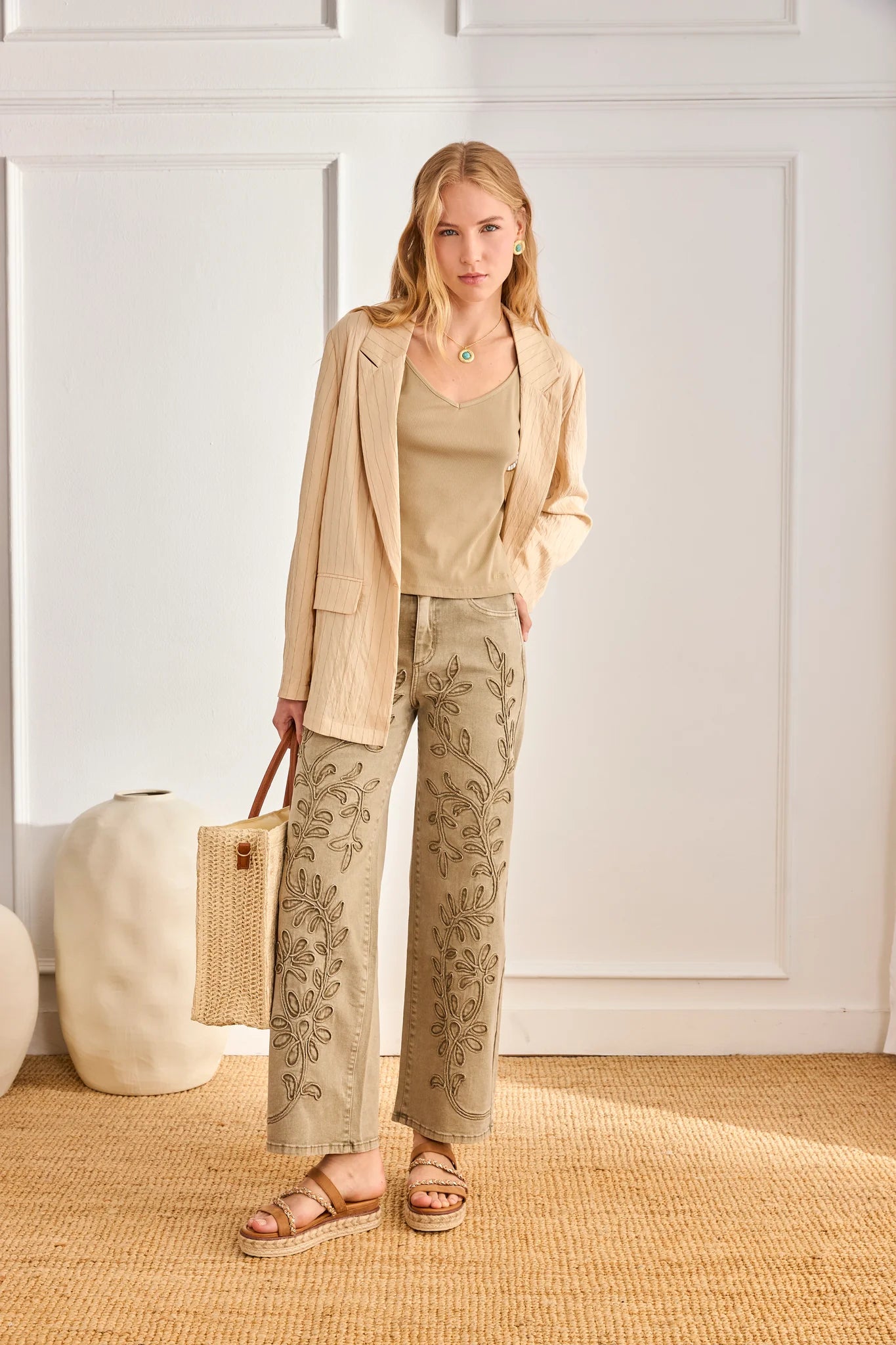Straight Leg Embroidered Pant