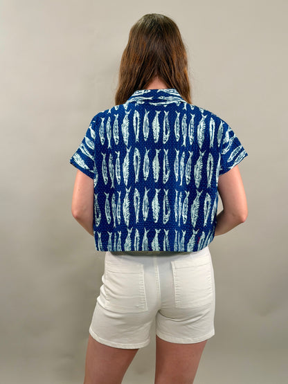 Fish Print Quilted Cropped Jacket