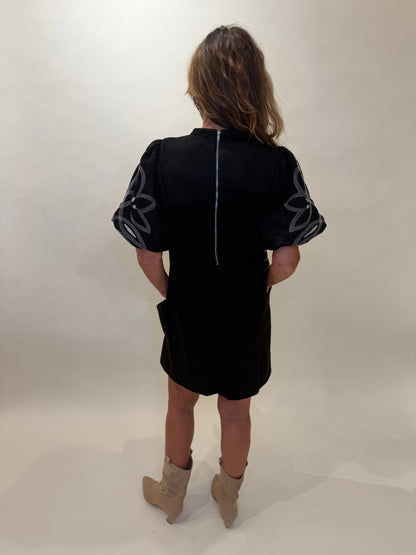 Western-Inspired Embroidered Puff Sleeve Mini Dress