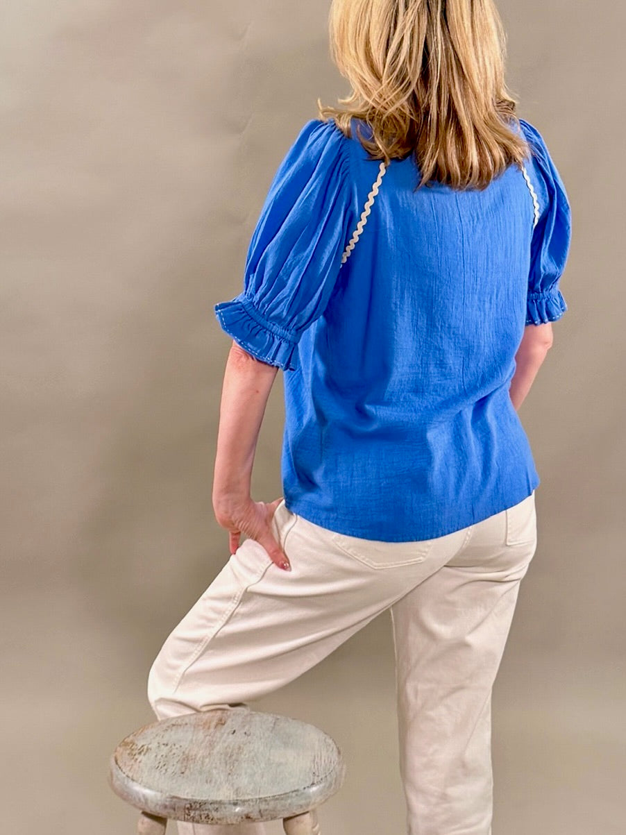 Blouse with Cream Floral Embroidery