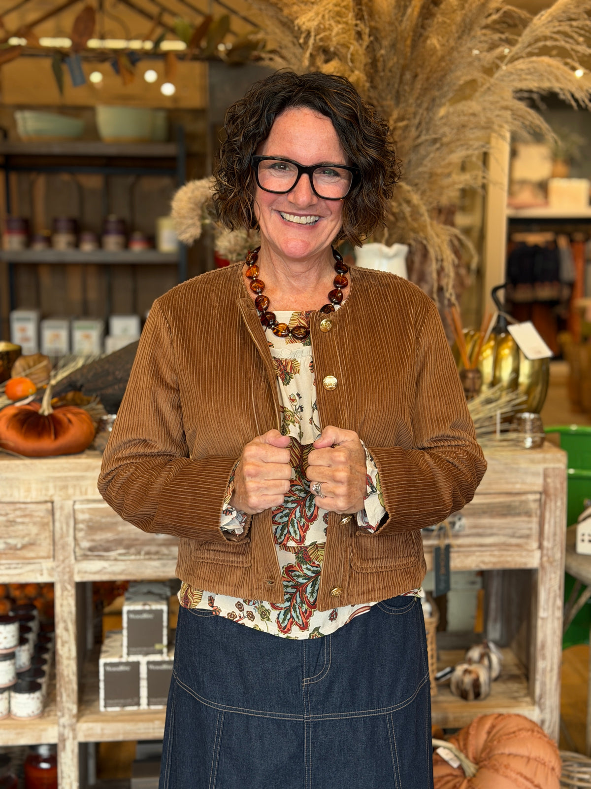 Toffee Corduroy Button-Front Crop Jacket