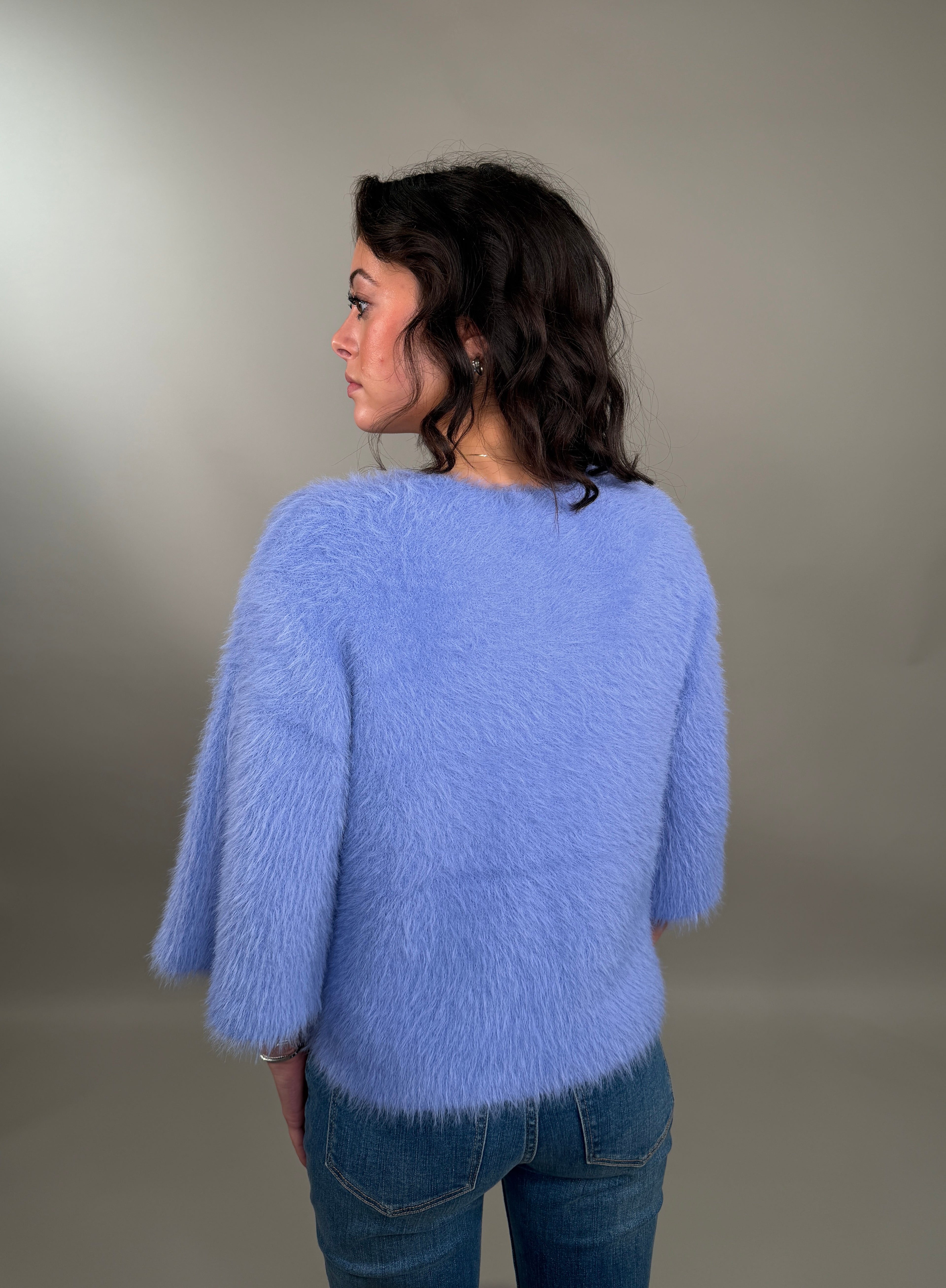 Fuzzy Statement Knit Short-Sleeve Cardigan