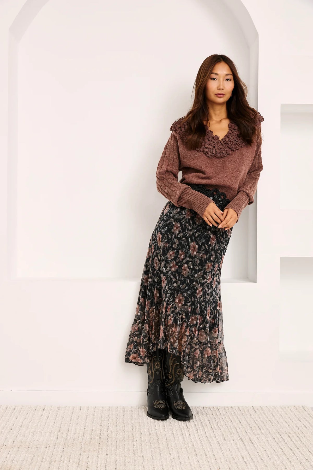 Printed Tulle Midi Skirt
