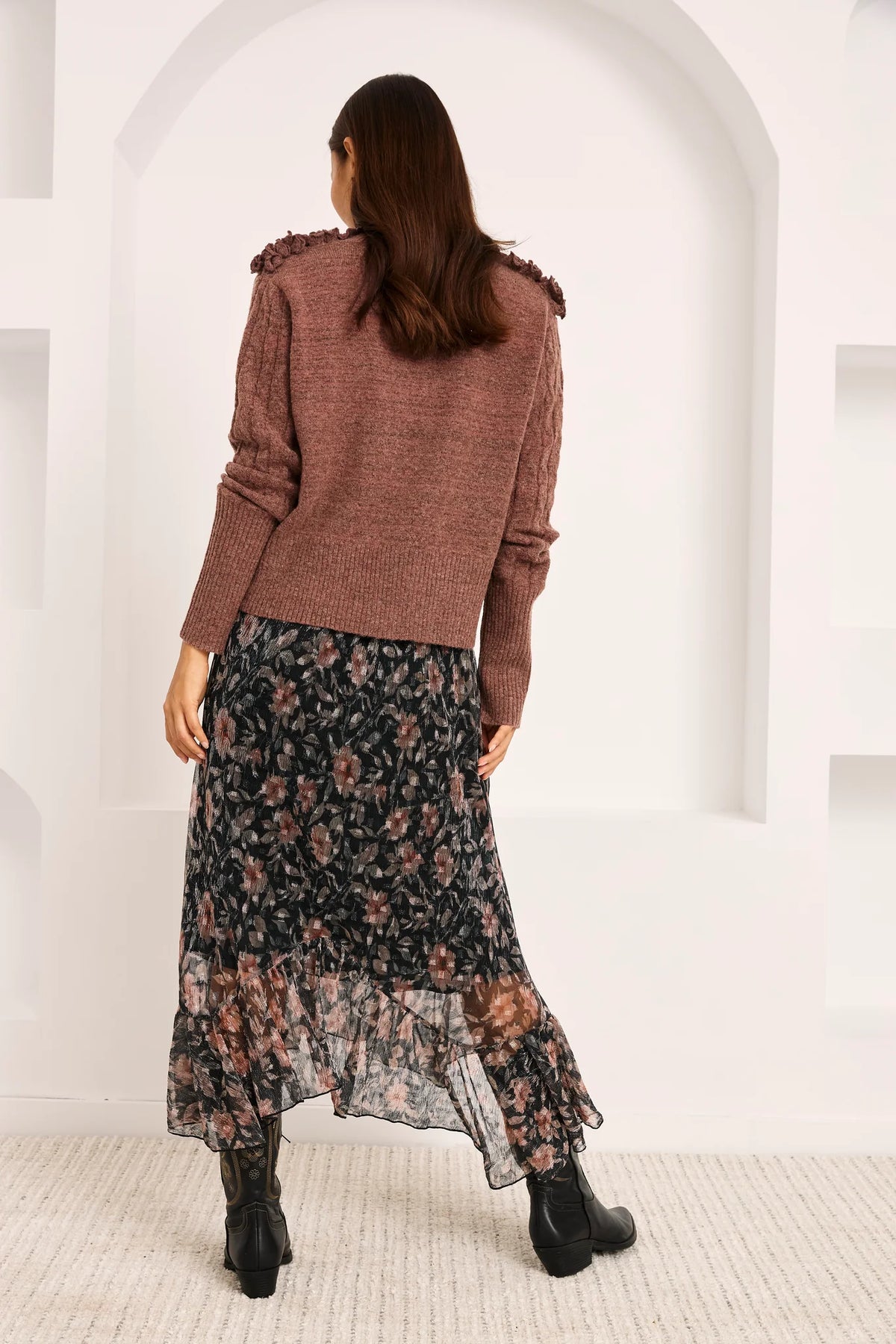Printed Tulle Midi Skirt