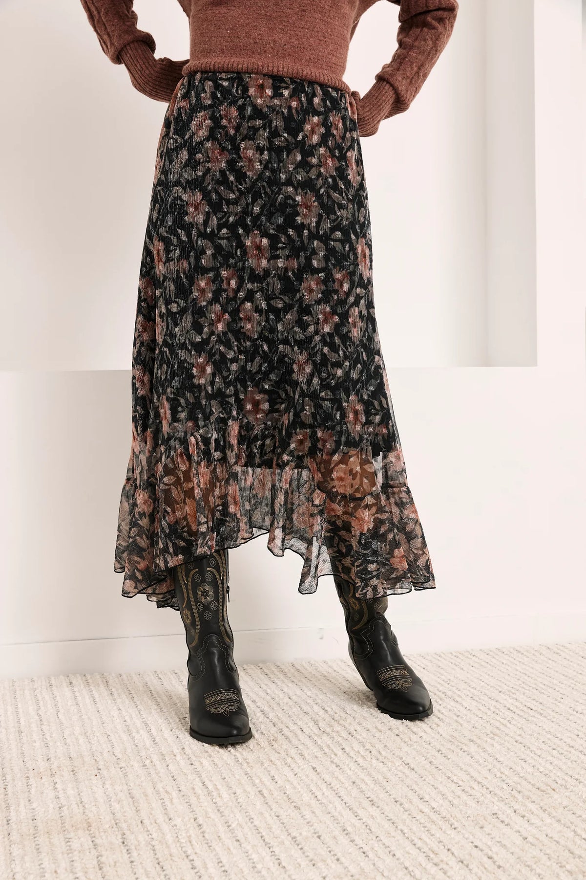 Printed Tulle Midi Skirt