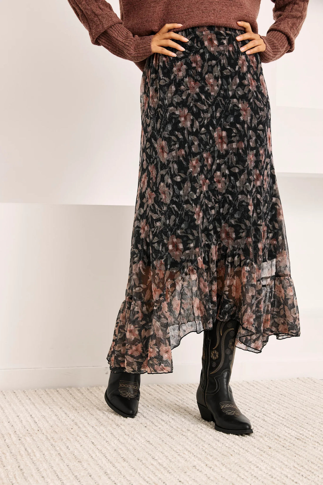 Printed Tulle Midi Skirt