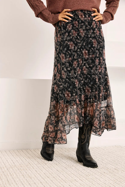 Printed Tulle Midi Skirt