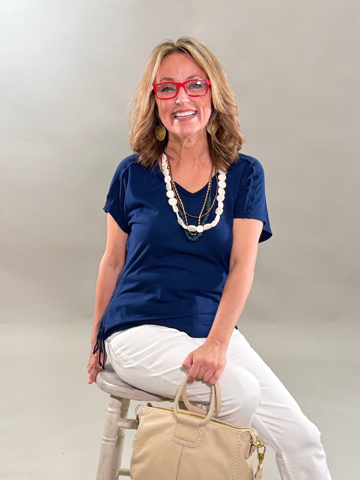Essential Navy V-Neck with Tie Detail