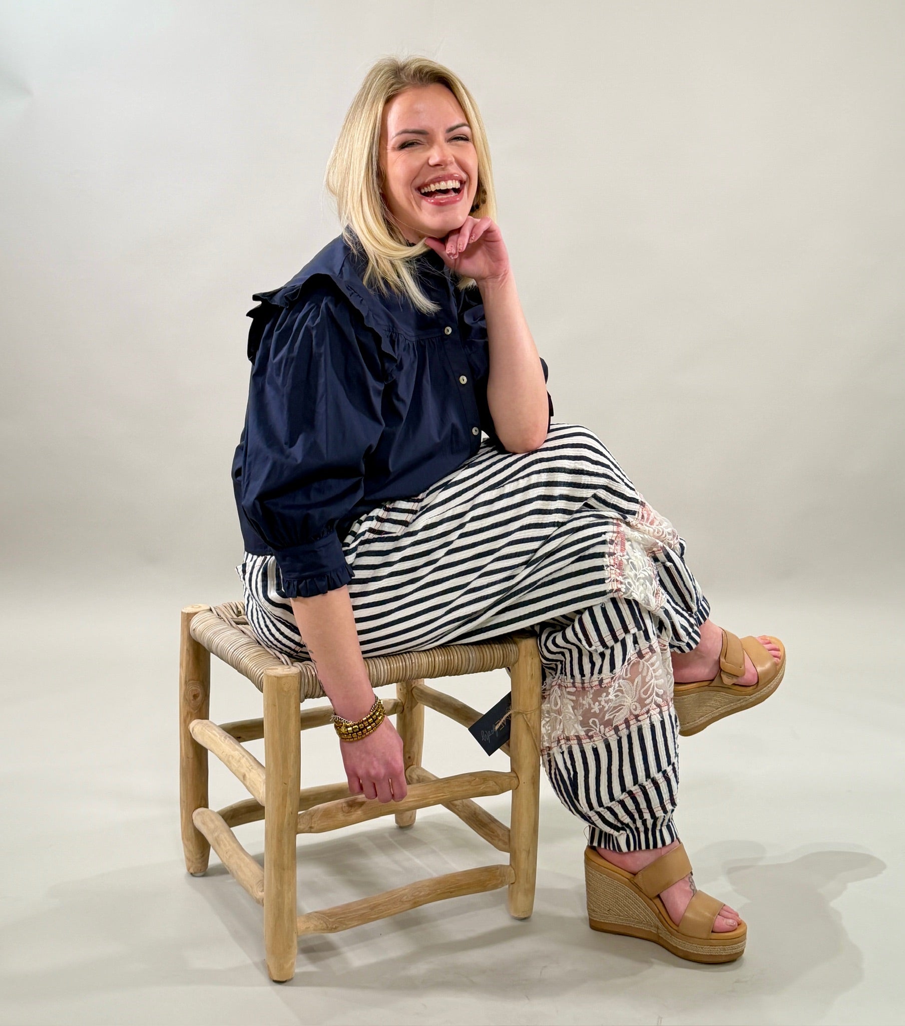 Boho Patchwork Gauze Barrel Pant