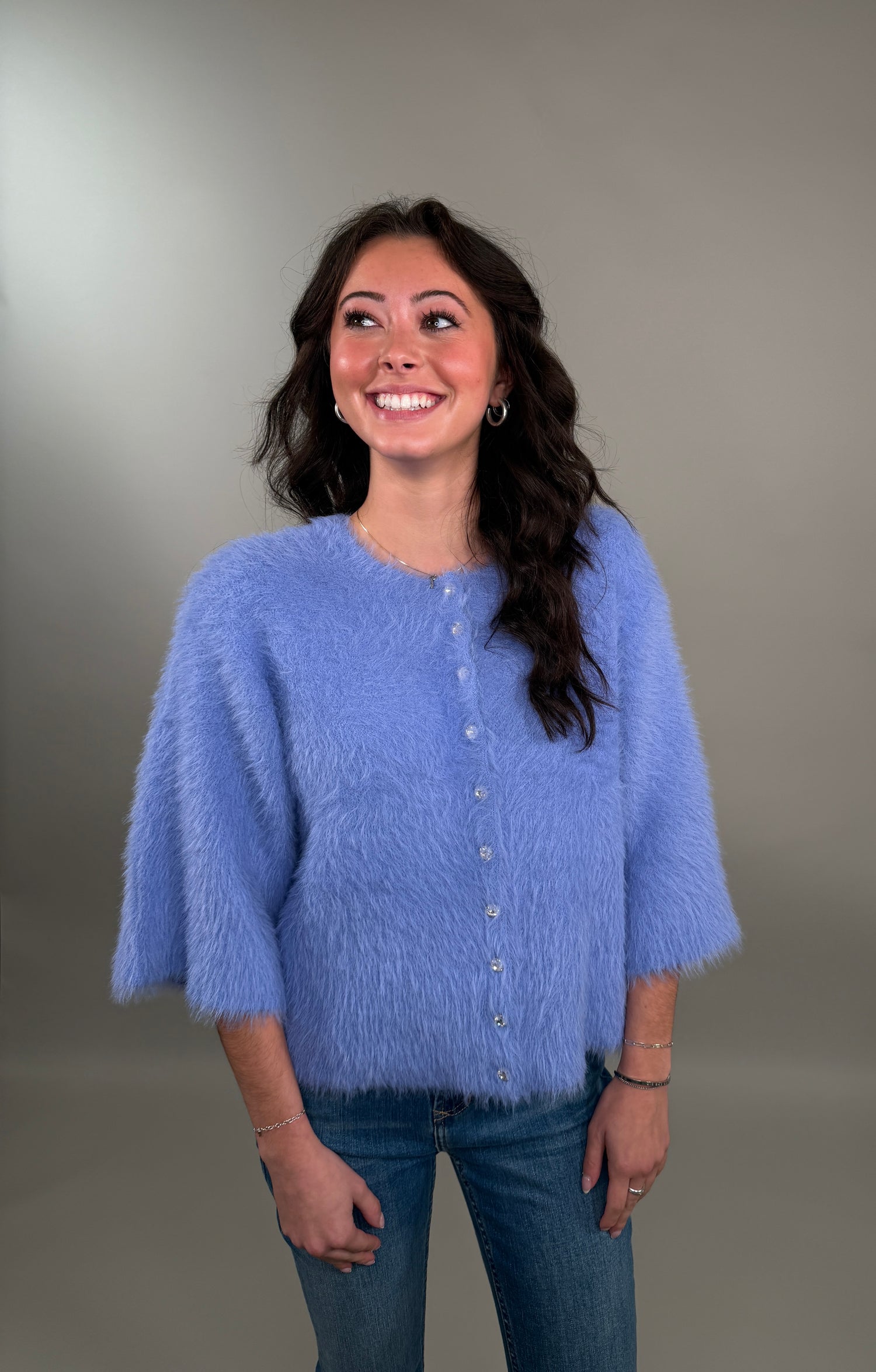 Fuzzy Statement Knit Short-Sleeve Cardigan