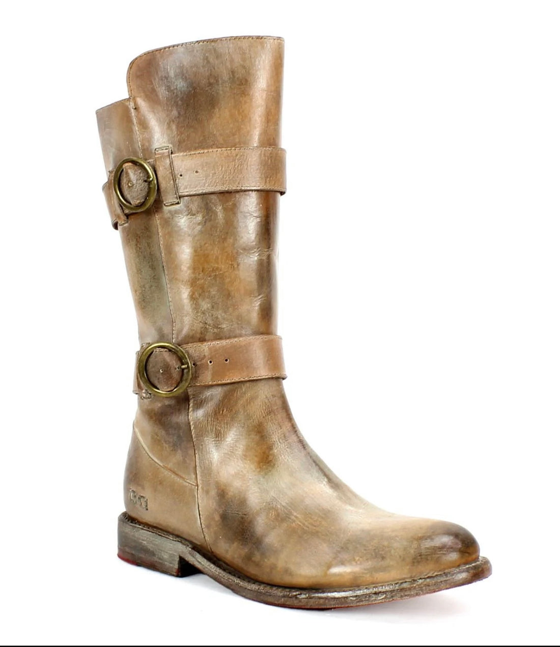 Mid-Calf Tan Rustic Double Buckle Boot