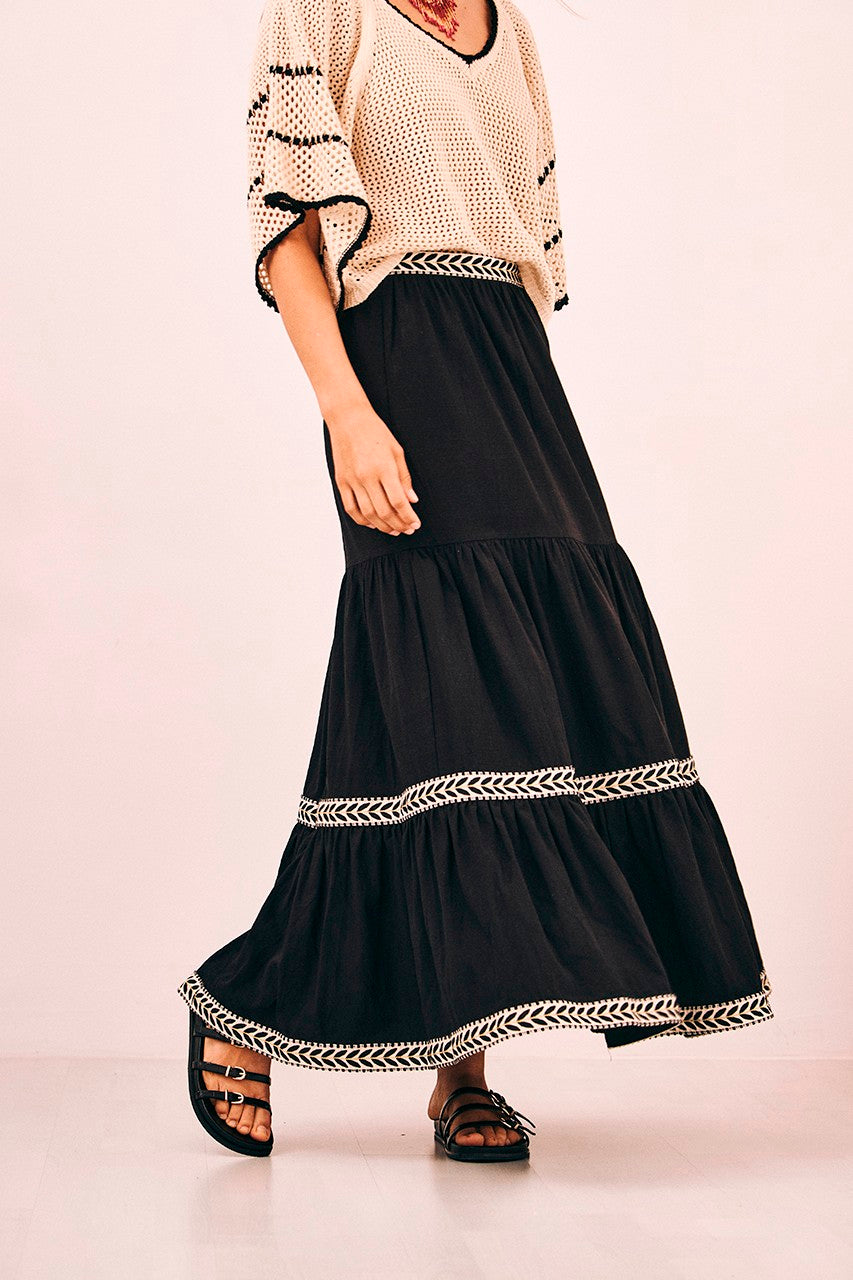 Long Skirt Cotton Ruffles with Embroidery