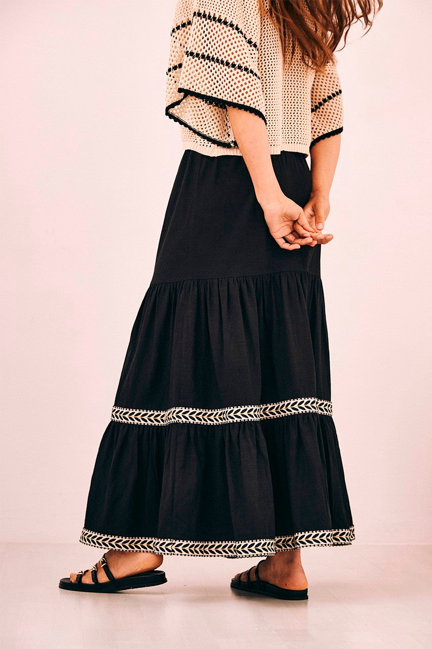 Long Skirt Cotton Ruffles with Embroidery