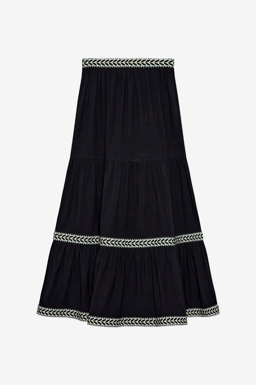 Long Skirt Cotton Ruffles with Embroidery