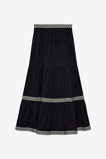 Long Skirt Cotton Ruffles with Embroidery
