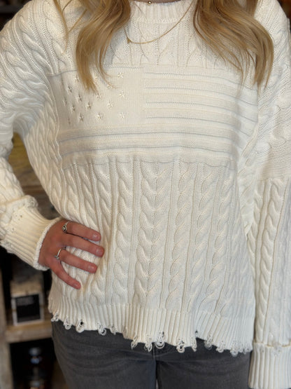 Cream American Flag Sweater