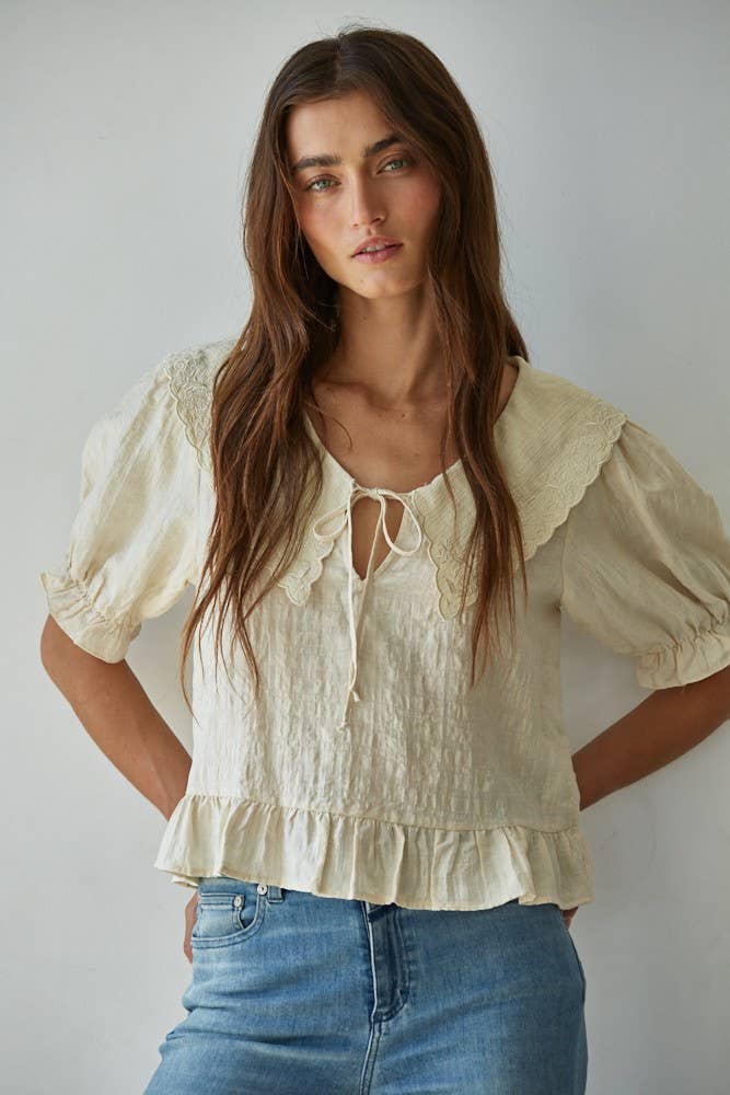 Sweetheart Eyelet Oversized Collar Blouse