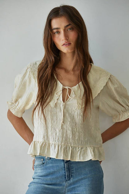 Sweetheart Eyelet Oversized Collar Blouse
