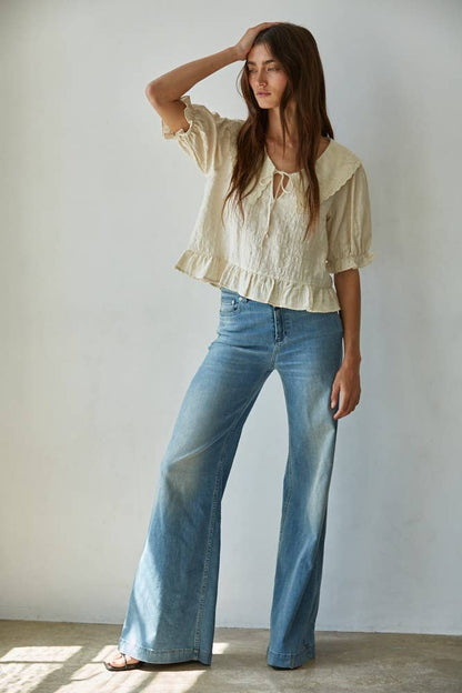 Sweetheart Eyelet Oversized Collar Blouse