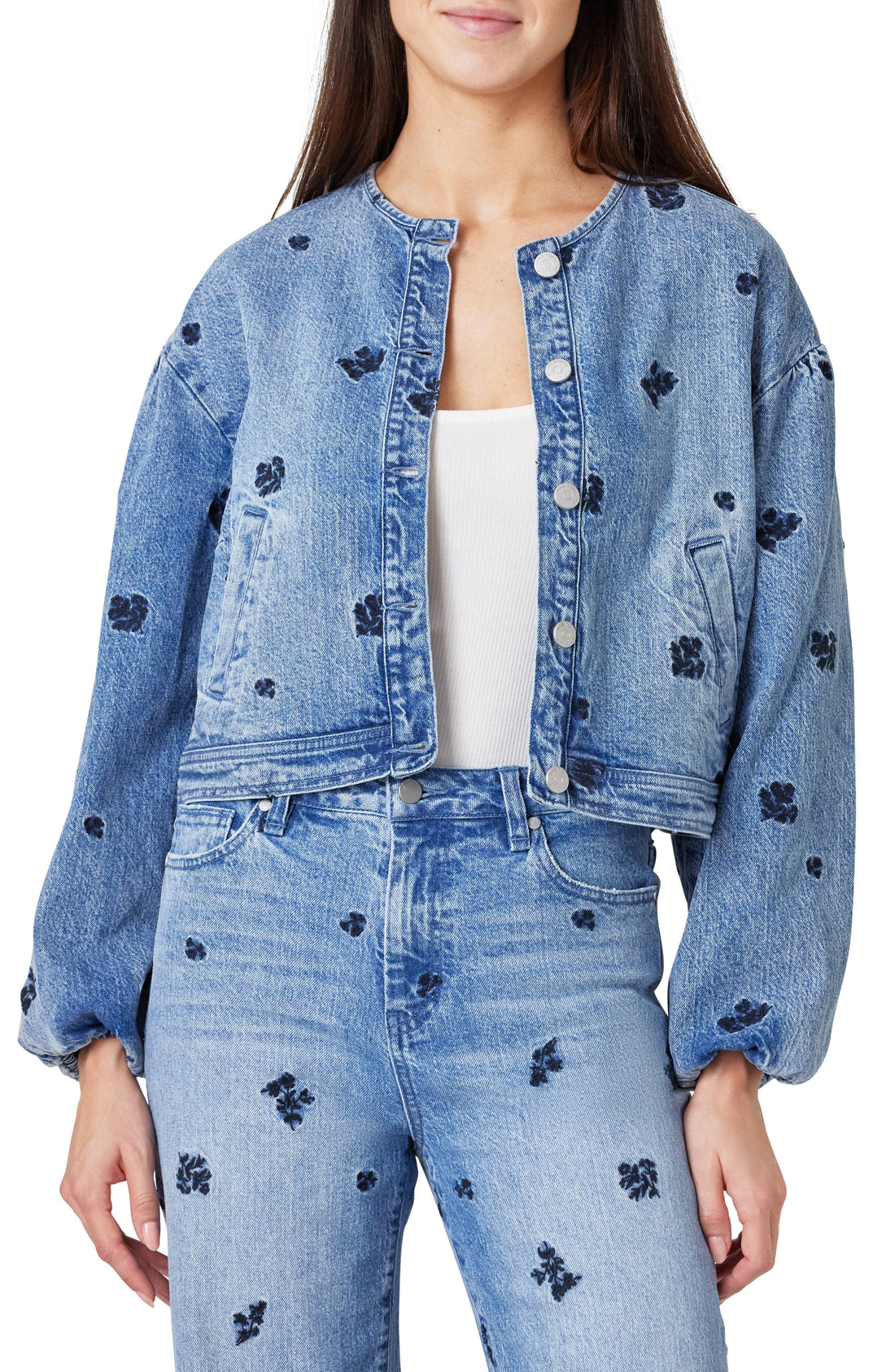 Collarless Embroidery Jacket
