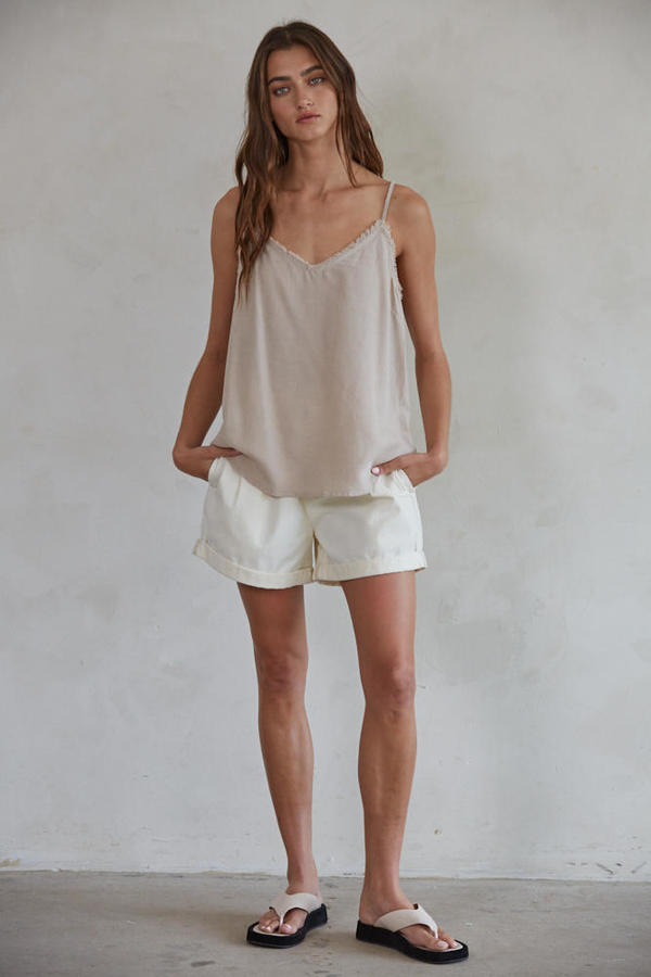 Natural Raw Edge Sleeveless Top