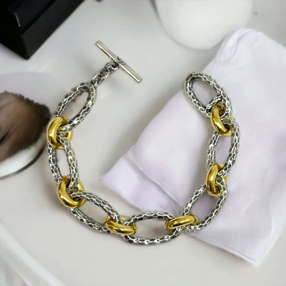 Silver Two-Tone Ravelle Hammered Chain Bracelet