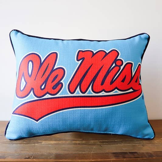 Ole Miss Blue Baseball Script Pillow