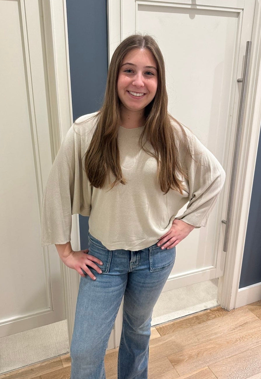 Velma Beige Wide Neck Sweater Top