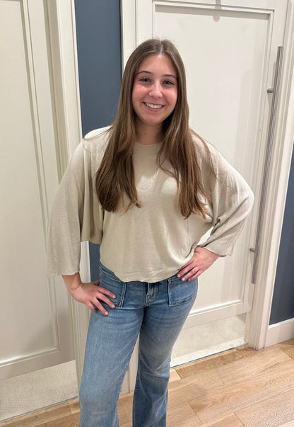 Velma Beige Wide Neck Sweater Top