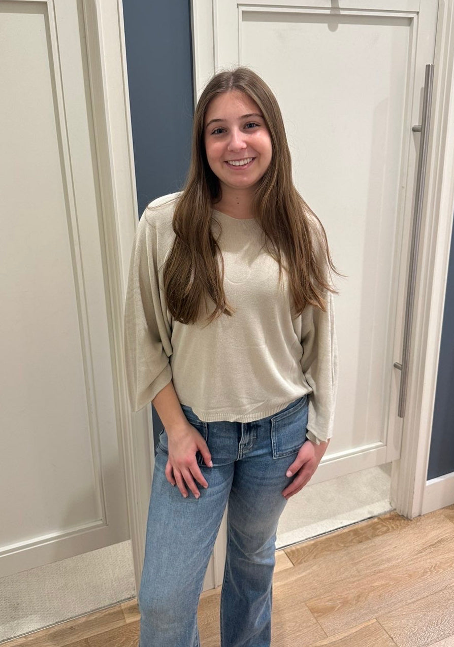 Velma Beige Wide Neck Sweater Top