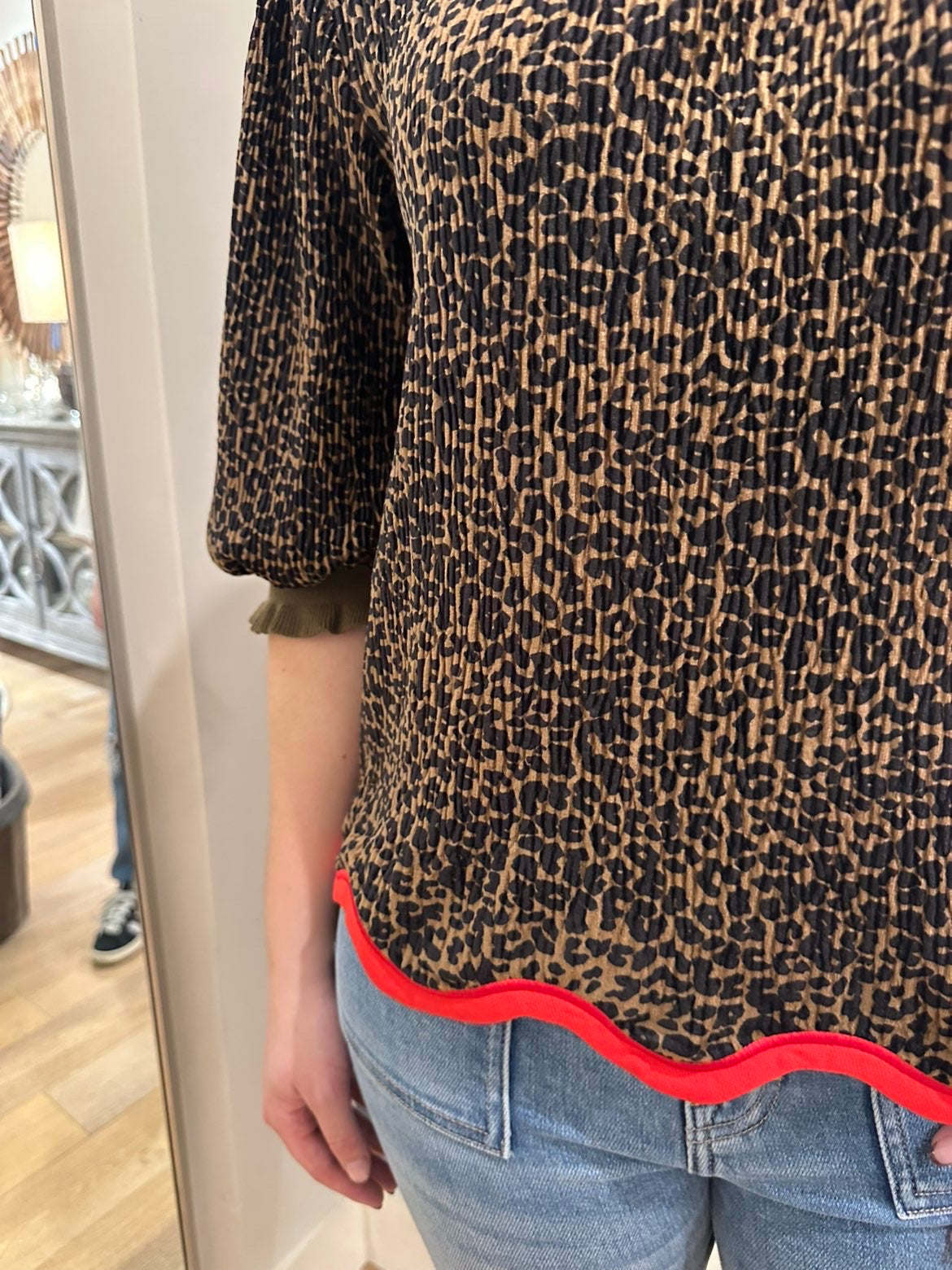 Leopard Contrast Trim Top