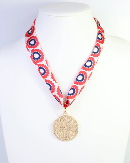 Skinny Retro Red &amp; Navy Floral Scarf