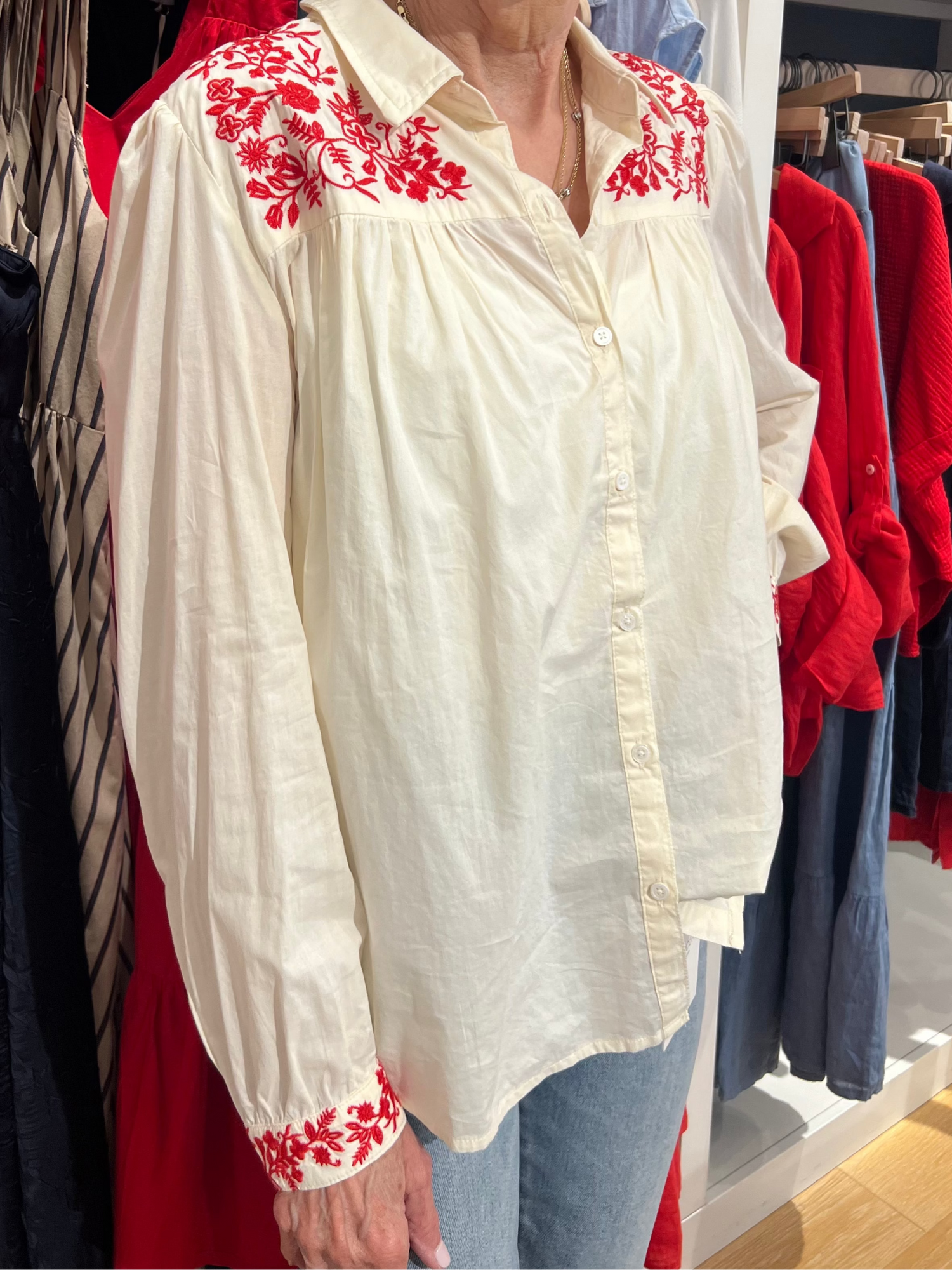 Western Blouse with Red Embroidery