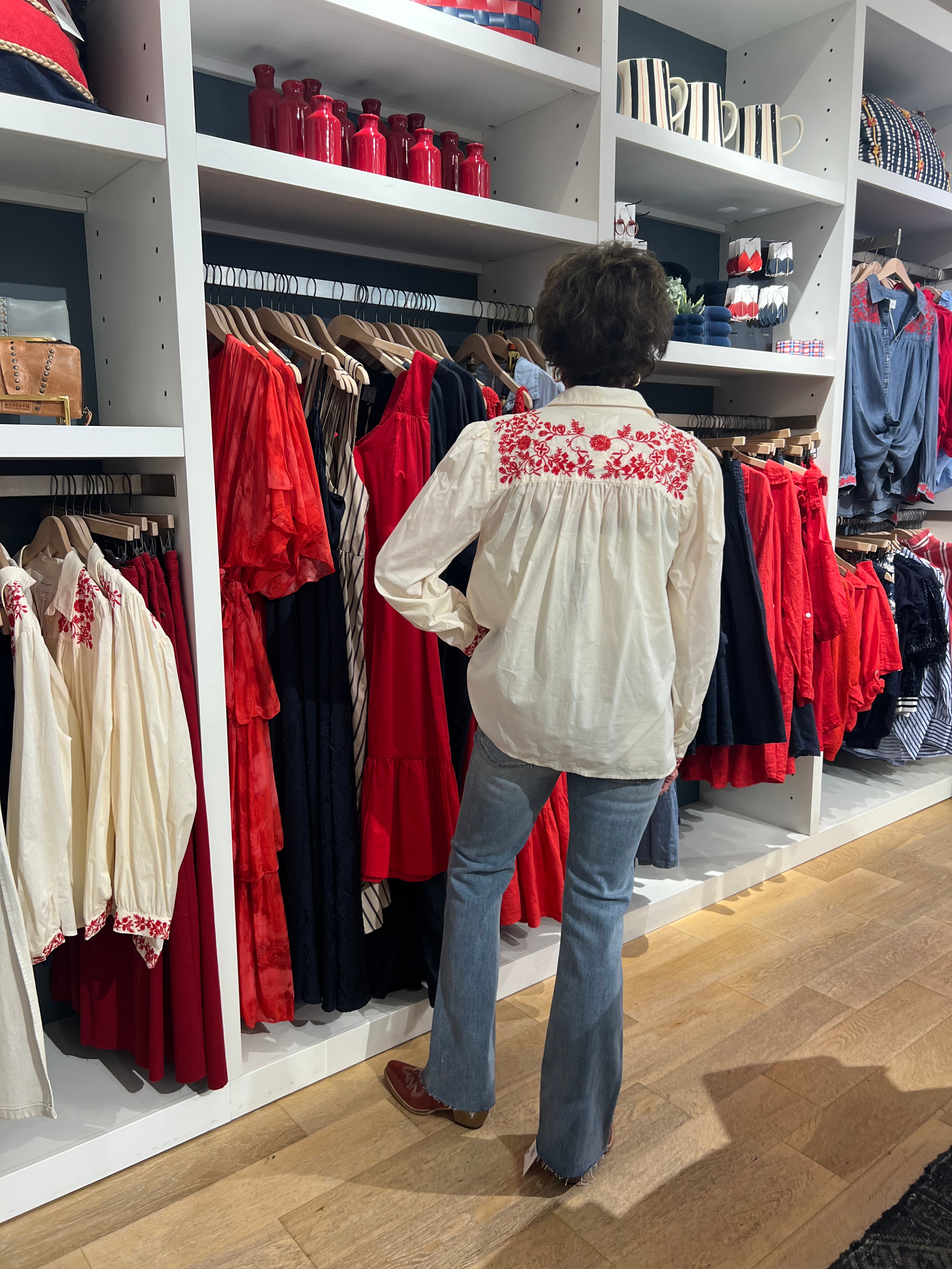 Western Blouse with Red Embroidery