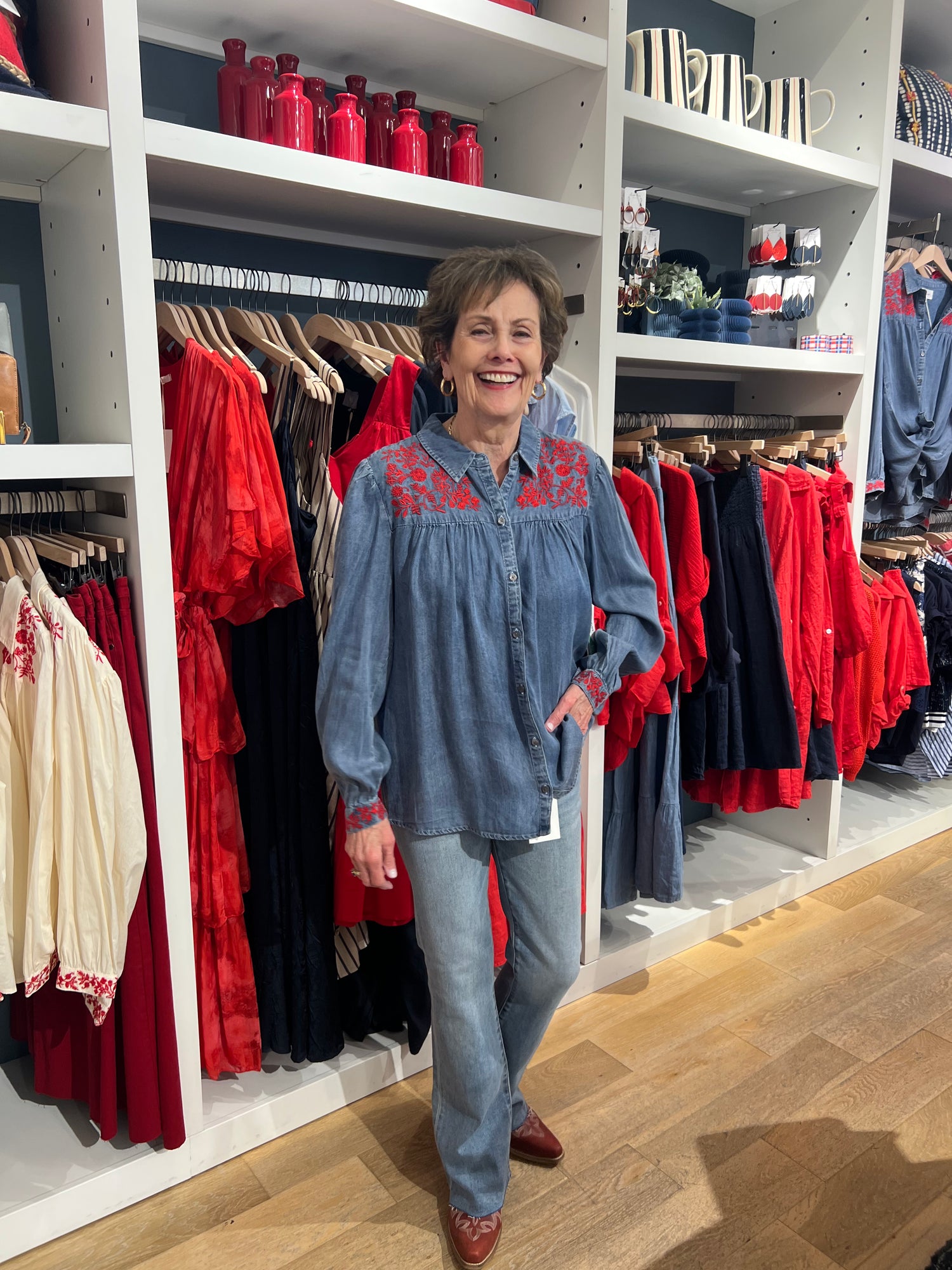 Western Blouse with Red Embroidery