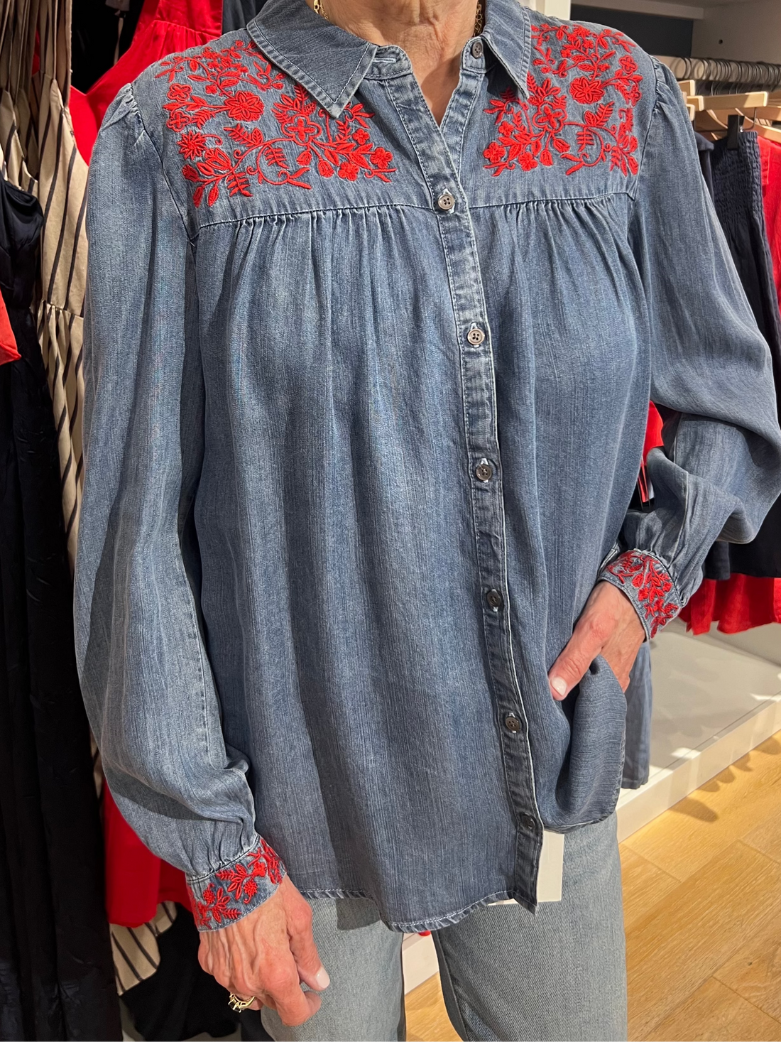 Western Blouse with Red Embroidery