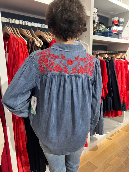 Western Blouse with Red Embroidery